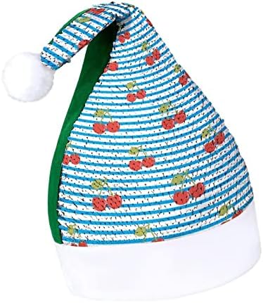 Trešnje uzorak sa plavim prugama šljokice Božić šeširi Santa Božić šešir za odrasle Sretan Božić Party kostim