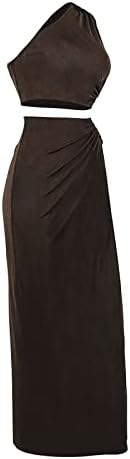 Miashui haljina za žene gost žene bez rukava seksi izrez duga suknja izrez sa kosim ramenom