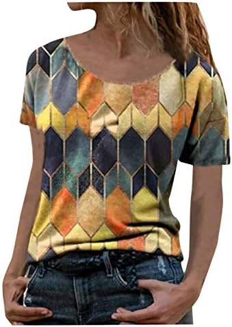 Yubnlvae Plus Size Crew vrat modni ljetni duksevi prozračne trendi Casual grafičke bluze za