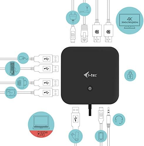 I-TEC USB C priključna stanica - 100W Dostava napajanja Gigabit Ethernet 2x DisplayPort priključna stanica,