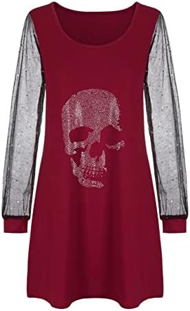 Ruziyoog Božićna haljina za žene crveno vino staklo grafički vještački dijamant Print Swing haljina
