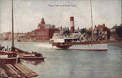 Gradska vijećnica i Rijeka Yare Great Yarmouth, Engleska originalna antička razglednica