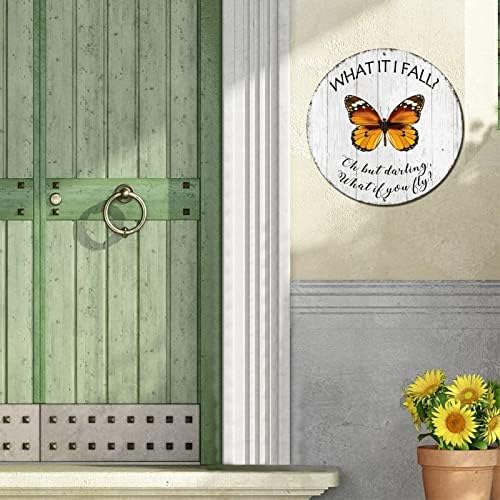Okrugli metalni znak rustikalni drveni zrno leptir pjesme navodnici što ako padnem ukrasnim kućnim vratima