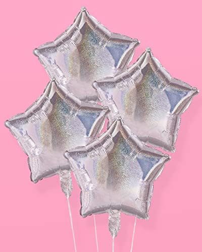 xo, Fetti Iridescent Star Foil Balloon Pack - 4 pakovanja | potrepštine za rođendanske zabave, dekoracije za svemirske