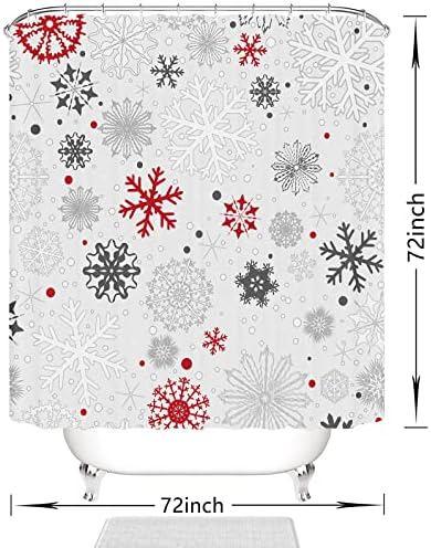 Domoku božićne tuširane zavjese za kupatilo velike i male snježne pahulje crvena siva poliesterska tkanina