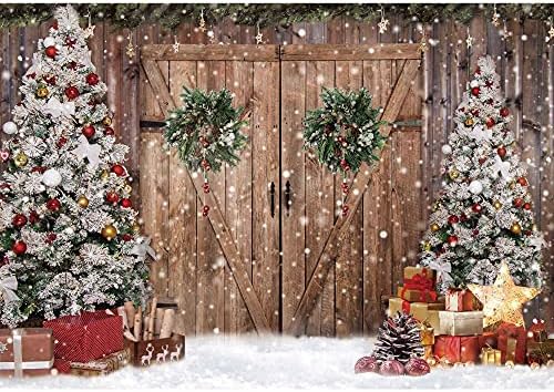 Felortte 8x6ft poliesterska tkanina zimski Božić Rustikalna štala drvena vrata fotografija pozadina Božić