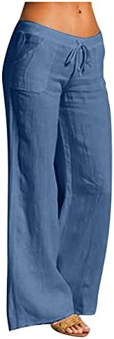 Meymia Ljetne ženske pamučne pantalone casual pune boje labavi fit široka noga niska vučna struka dugačka