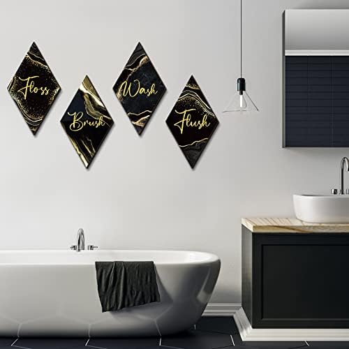WeySat 4 komada rustikalno kupatilo zidni dekor crno-zlatna kupaonica Zidna umjetnost mramorna pratnja četkica