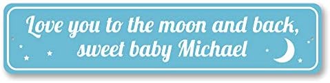 Volim te do mjeseca i leđa slatkog dječjeg znaka, novorođenčeti se jaslica dobrodošla dobrodobna aluminijumski