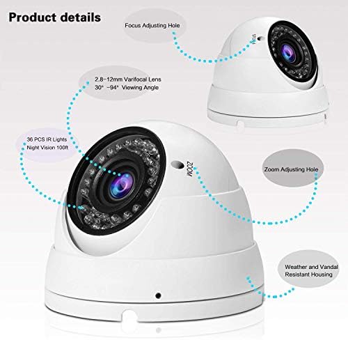 2MP 1080p Dome CCTV Coax HD analogna kamera za Coax analogni DVR sistem, 100ft ir noćni vid, 2,8-12mm ručni
