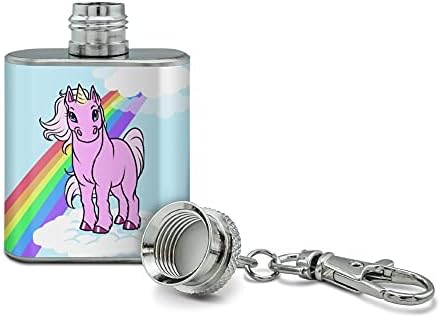 Pink Unicorn plutajući na oblaku Rainbow Nerđajući čelik 1oz Mini lanac za ključeve