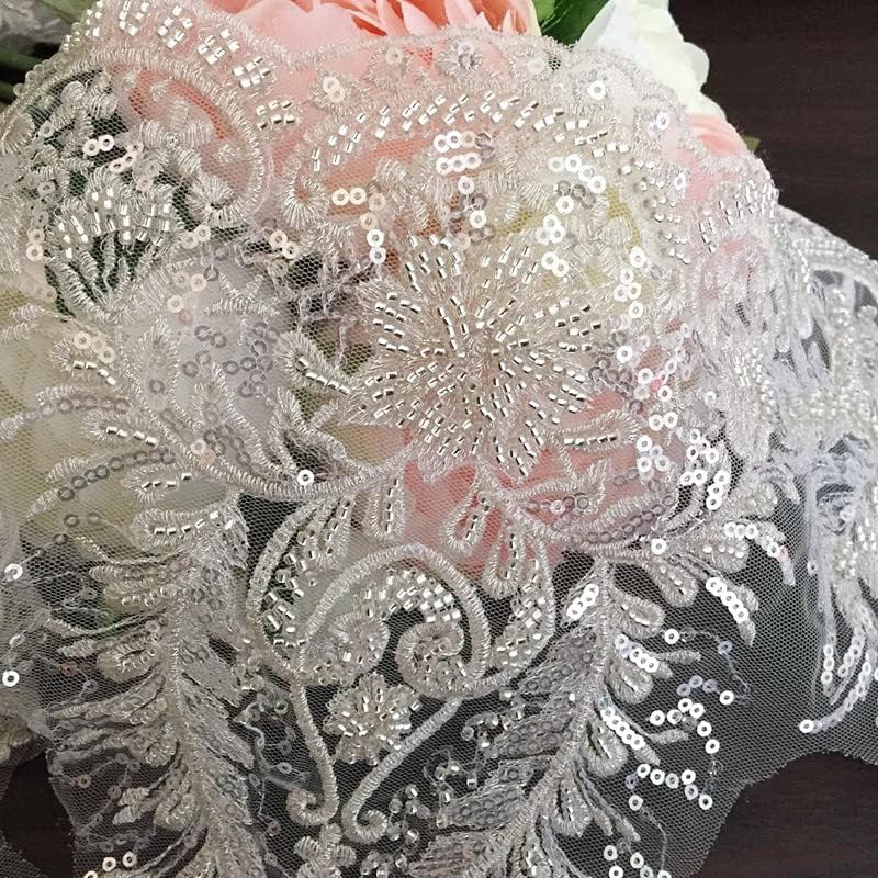 Irisplaibricki šivica širine 39cm Srebrna perlana čipka visoke venčane haljine Oprema za vjenčanje