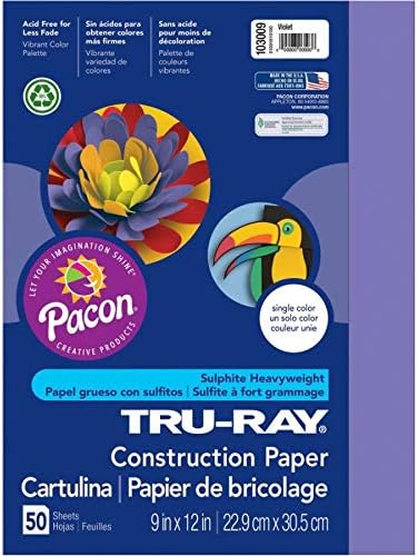 PACON 103009 TRU-ray Građevinski papir, 76 lbs, 9 x 12, ljubičasta, 50 listova / pakovanja