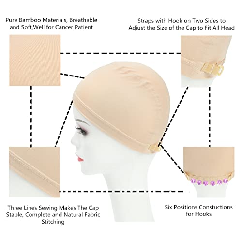 Lenaqueen kapa za glavu od raka za žene Podesiva kapa od bambusove perike Hemo meka čipka kapa