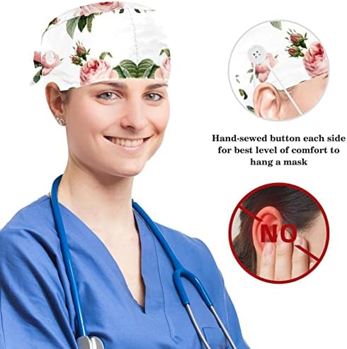 Žene i muške hirurške kape sa lukom kose škrapte tropski crveni cvjetni cvjetni radni šešir jedna veličina