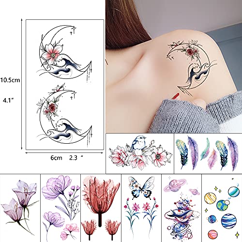 Glaryyears X-Ray cvijet privremene tetovaže za žene, 45 pakovanja malih realističnih naljepnica
