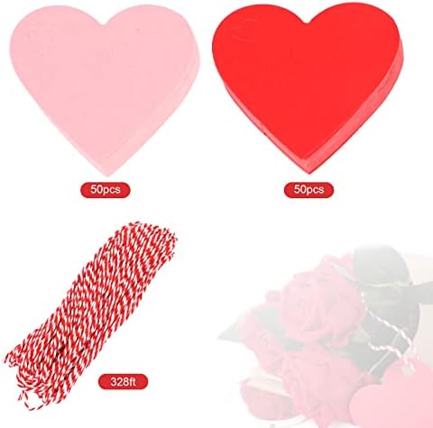 DERAYEE 100 kom Valentine poklon oznake sa koncem, srce u obliku Kraft papir oznake za vjenčanje, Valentinovo