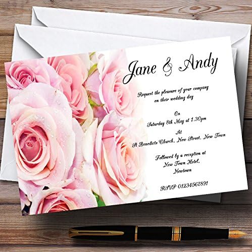Zoološki vrt prekrasne pastelne ružičaste mokre ruže personalizirane pozivnice za vjenčanje
