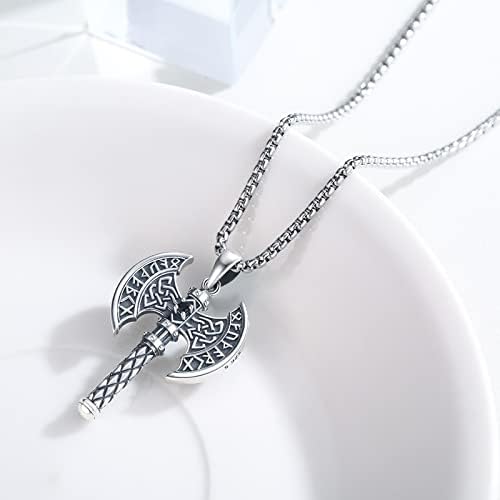 Trishula Viking Axe ogrlica, 925 Srebra Celtic Axe privjesak za muškarce Nordijski Amulet Axe nakit poklon za