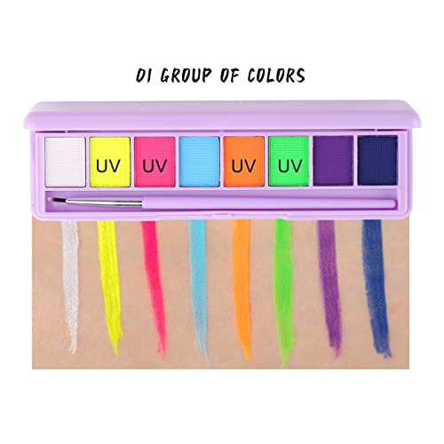 Alisesun 8 boja Neon lica boja za lice šminke za vodu aktivirana paleta oka u UV sjajnu fluorescentna