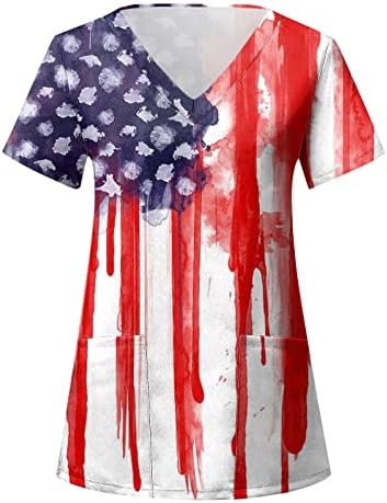 Majice američke zastave za žene 4. jula ljetne kratke rukave V-izrez majice sa 2 džepa bluze praznična Ležerna