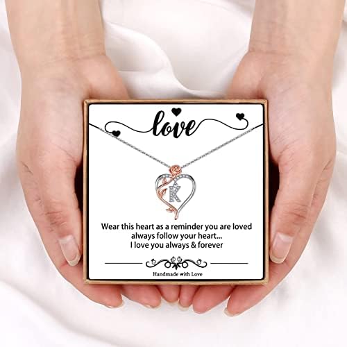 Yesteel Rose Heart inicijalne ogrlice pokloni za žene Teen Djevojke, Rose Love Heart pismo privjesak