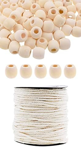 Mandala zanati 3mm macrame pamučni konop i 200 sirovih ovalnih drvenih perlica paketa