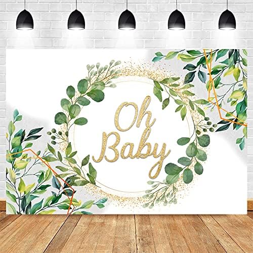 Flowerstown Oh Baby backdrops 5x3ft Oh Baby Sign for backdrops Green Leaves Floral Baby Shower