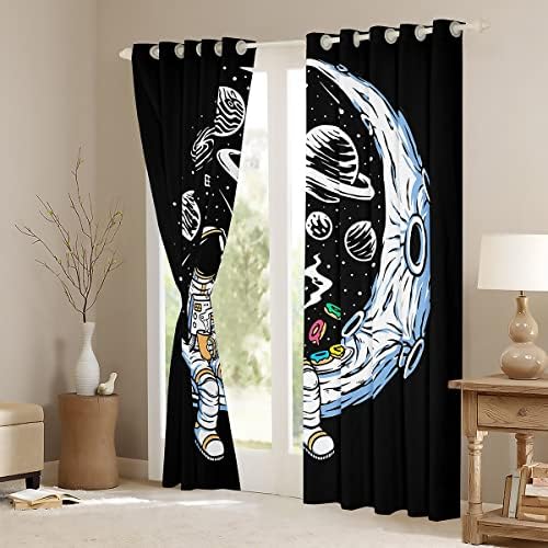 Astronaut Curtains 42x63 za dječje dječake Grunge Style Galaxy Moon Window Prozor Curtains Decor,
