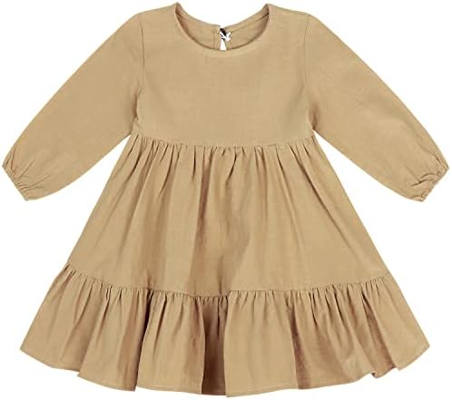 AGQT djevojčica pamučna lanena haljina s volanima jesen za djecu Ležerne haljine veličine 1-6T