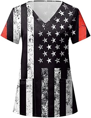 Majice sa zastavom SAD za žene 4. jula ljetne kratke rukave V-izrez majice sa 2 džepa bluza Top