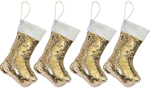 JYFLZQ Zlatni Seblimacija Božićne čarape 4 Pakovanje Glitter Reverzibilni personalizirani praznini