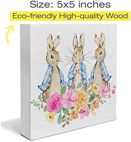 Floral Bunny drvena kutija potpisuje seosku kuća opruga Bunny Wood Box znak Umjetnički blokovi na stolu