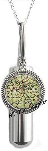 AllMapsupplier Modna kremacija urna ogrlica Paris Map urn, Pariz Karta Kremacija Urn ogrlica, Pariz