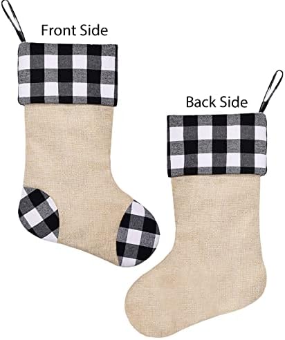 Čaraknoti Bijela i crne plairane božićne čarape Srebrne zalihe čarapa za mantel set od 4 božićne
