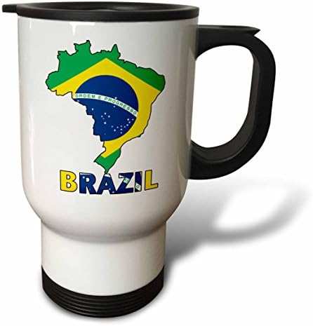 3Droza brazilska zastava u karti i pisma Brazil putničke krigle, 14 unce, nehrđajući čelik