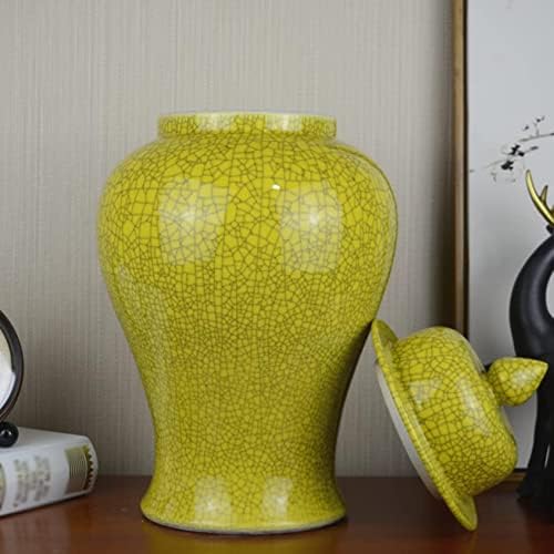 CNPraz Jars žute keramičke jarke sa poklopcem za kućni dekor, moderna osušena cvjetna vaza