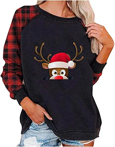 Sretan Božić lattice šivaći Duks za žene Casual labavi Dugi rukav pulover trendi bluza za izlazak