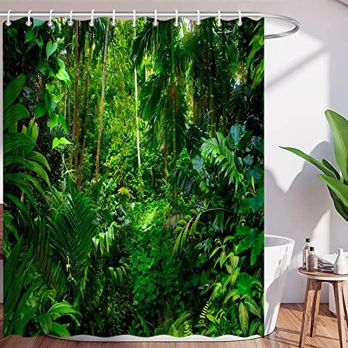 Tropicka za zavjese za tuš za prašumu zeleni palmi lišće džungla PLNat priroda pejzaž bujna lišća
