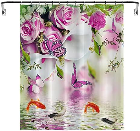Yuyazam cvjetna leptir tkanina za zavjese za tuširanje ružičaste ruže cvijeće bijeli Calla ljiljan