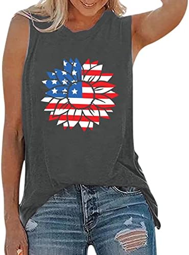 4th of July Shirt Tank Tops za žene bez rukava o-izrez Shirt USA Flag Stars Striped Patriotic Running