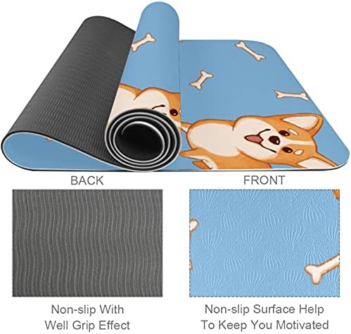 SDLKFRELI 6mm Extra Thick Yoga Mat, Little Corgi pas uzorak kosti plavi Print Eco-Friendly TPE vježbe Mats Pilates