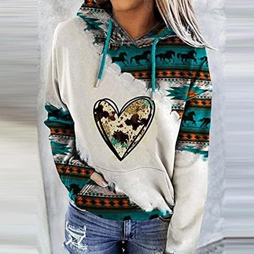 Hoodies za žensko zapadnu etničko stil Aztec Hoodie pulover kauboj kaučjeg srca s kapuljačom sa