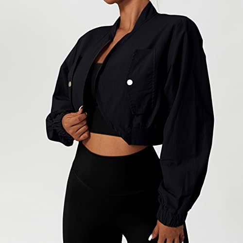 Cokuera ženska vježba lagana prevelika kratka jakna casual modni gumb na čvrstoj boji dugih rukava na