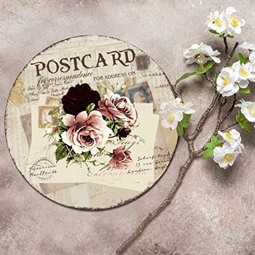 Vintage metalni limenki znak Rusty cvjetni ruže Cvijeće Stara slova i razglednica Retro zidna soba