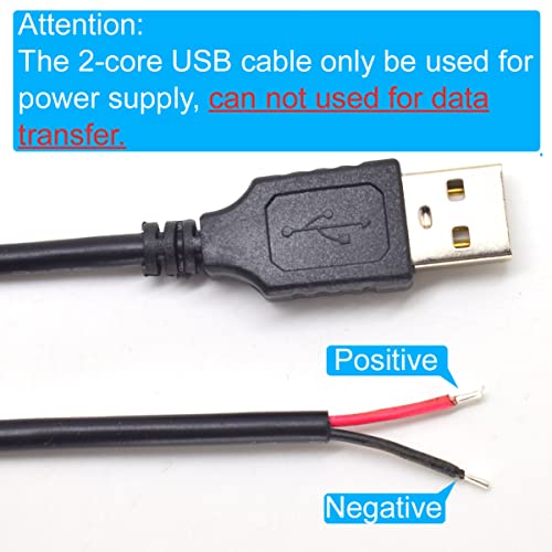 Elnone 1 paket 2pcs USB 2 žica pigtail kabel 20AWG 5V 5A Crni USB utikač
