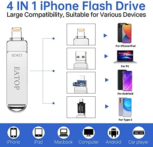 Eatop 128GB Photo Stick za iPhone Storage, iPhone Memory Stick USB Stick eksterni iPhone Storage