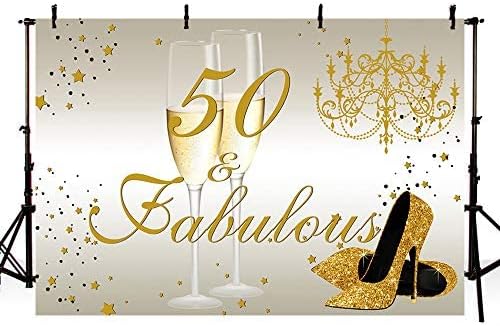 MEHOFOND Sretna 50. Rođendanska zabava za žene dekoracija Pozadina zlatne visoke potpetice i šampanjac
