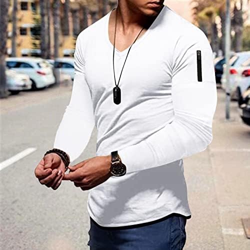 XXBR MENS Fall majice s dugim rukavima V mišić mišića Slim Fit Tee vrhovi patentni ramena atletska