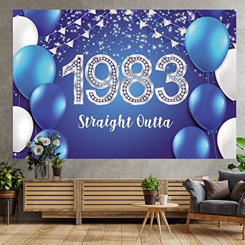 Ravno Outta 1983 sretan 40. rođendan Banner pozadina plava konfete baloni Cheers do 40 godina tema dekor